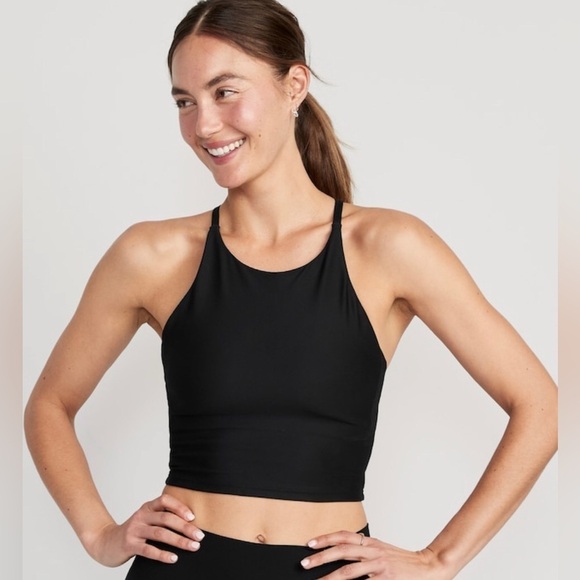 NWT! Old Navy Black Light Support PowerSoft Longline Sports Bra Cropped Tank 🤎 - Picture 1 of 12